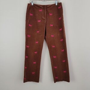 Vintage LILLY PULITZER Size 10 Brown Corduroy Pink Horse Flared Cropped Pants